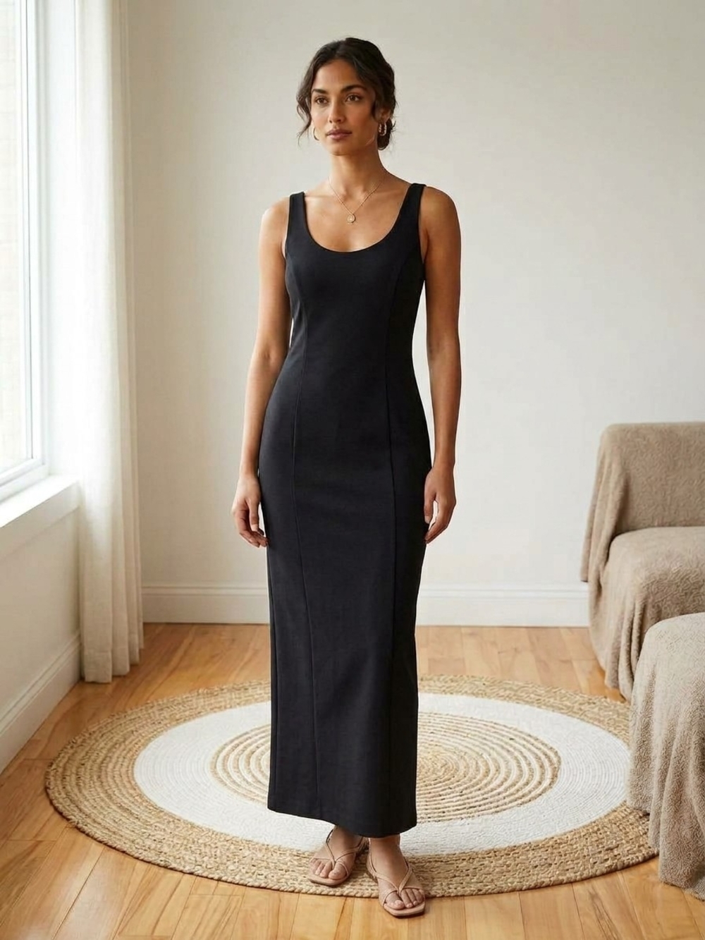 Vintage 90s Classic Navy Blue Maxi Tank Dress Minimalist Grunge Sleek Whimsigoth